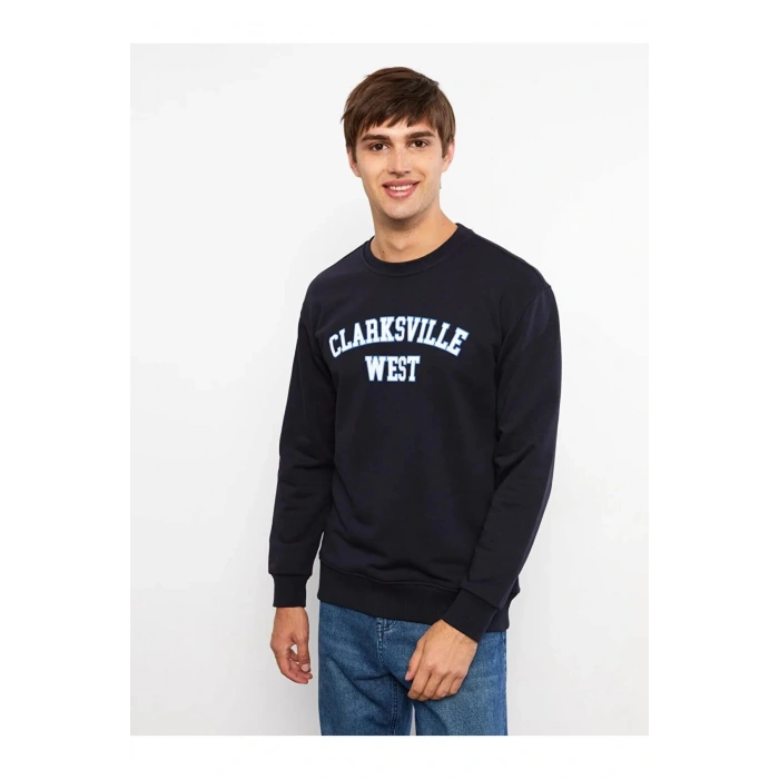 LCW Casual Lacivert Bisiklet Yaka Uzun Kollu Baskılı Erkek Sweatshirt