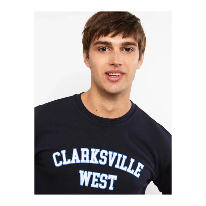 LCW Casual Lacivert Bisiklet Yaka Uzun Kollu Baskılı Erkek Sweatshirt