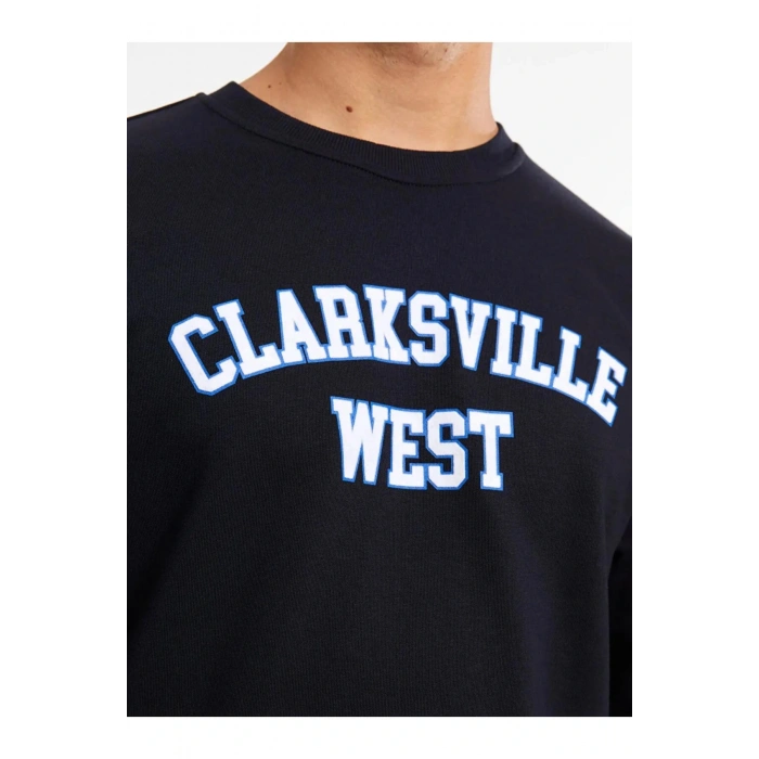 LCW Casual Lacivert Bisiklet Yaka Uzun Kollu Baskılı Erkek Sweatshirt