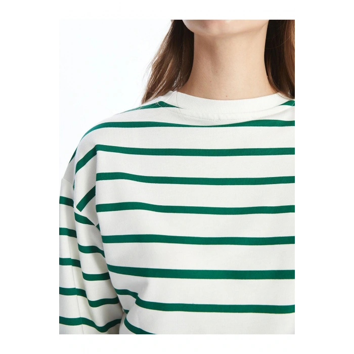 LCW Comfort Çizgili Bisiklet Yaka Çizgili Kadın Sweatshirt (W4)