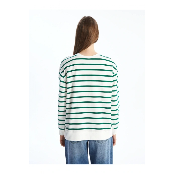 LCW Comfort Çizgili Bisiklet Yaka Çizgili Kadın Sweatshirt (W4)