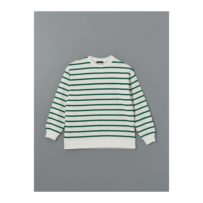 LCW Comfort Çizgili Bisiklet Yaka Çizgili Kadın Sweatshirt (W4)