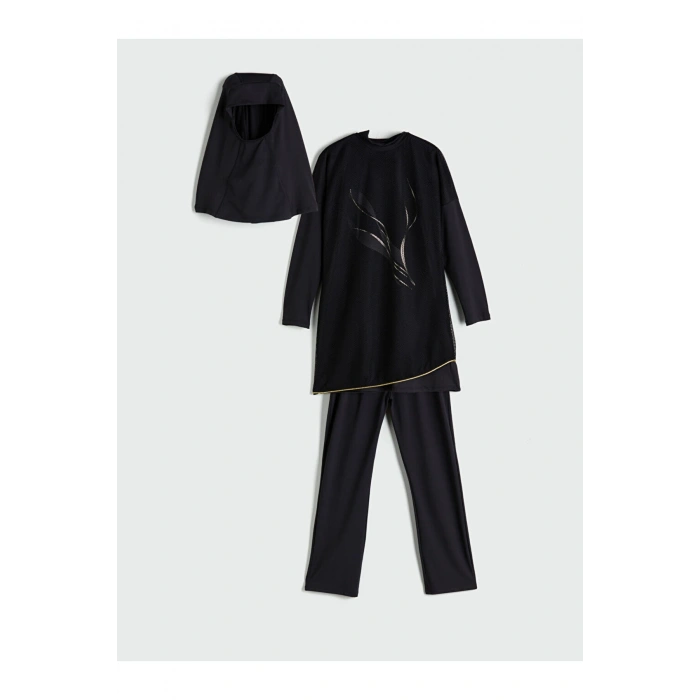 LCW Dik Yaka Baskılı Kadın Tesettür Mayo Takımı