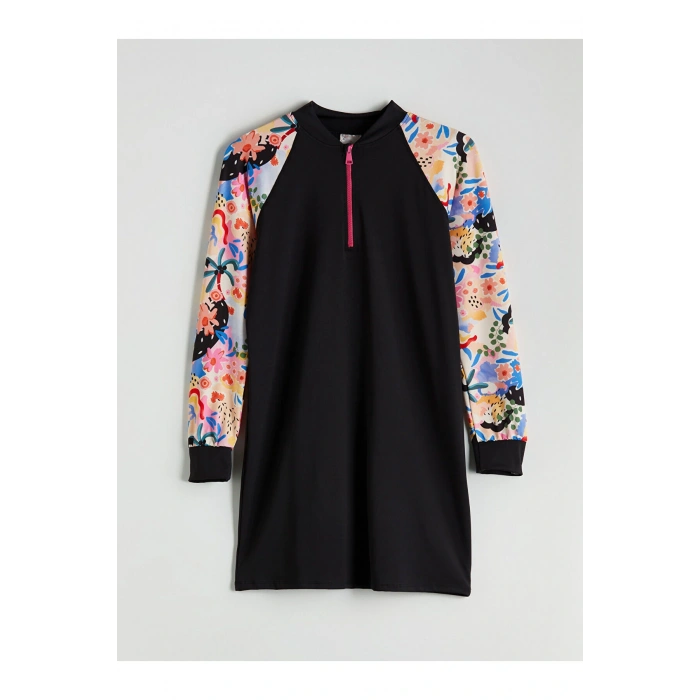 LCW DREAM Siyah Kolej Yaka Desenli Kadın Tesettür Mayo Üst