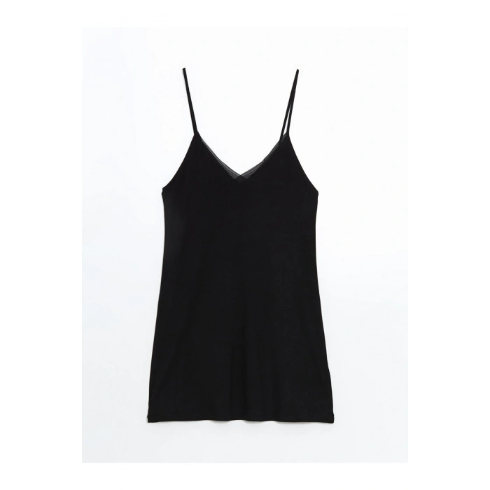 LCW DREAM Siyah V Yaka Düz Askılı Kadın Fantezi Gecelik