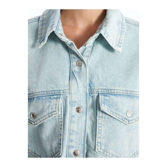 Lcw Düz Uzun Kollu Crop Kadın Jean Gömlek Ceket