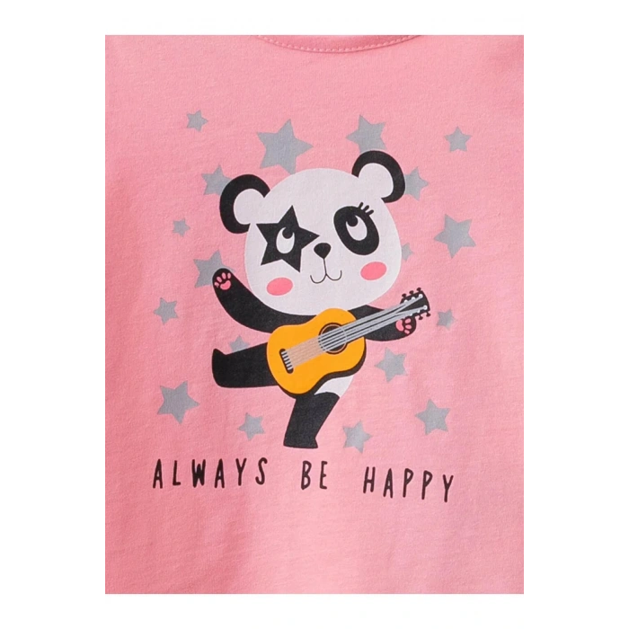 LCW ECO Pembe Bisiklet Yaka Uzun Kollu Baskılı Pamuklu Kız Bebek Tişört 2li