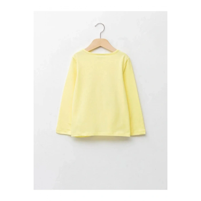 LCW ECO Sarı Bisiklet Yaka Baskılı Uzun Kollu Kız Çocuk Tişört