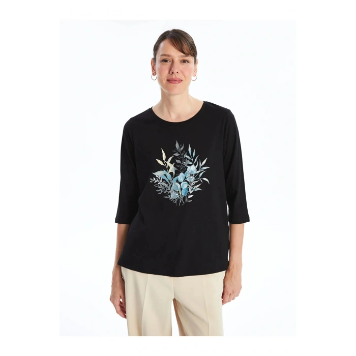 LCW Grace Açık Lacivert Bisiklet Yaka Çiçekli Kadın Bluz