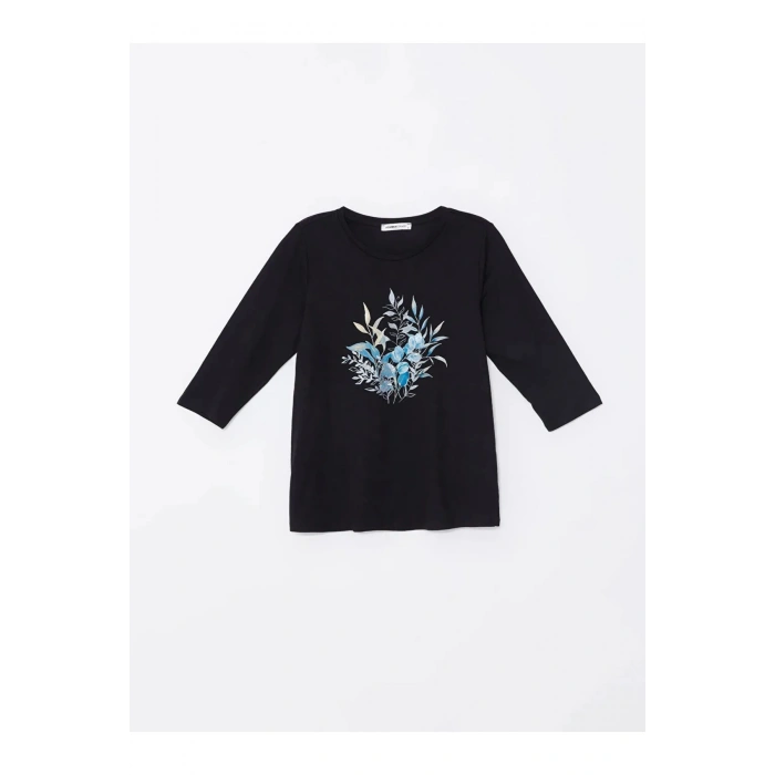 LCW Grace Açık Lacivert Bisiklet Yaka Çiçekli Kadın Bluz