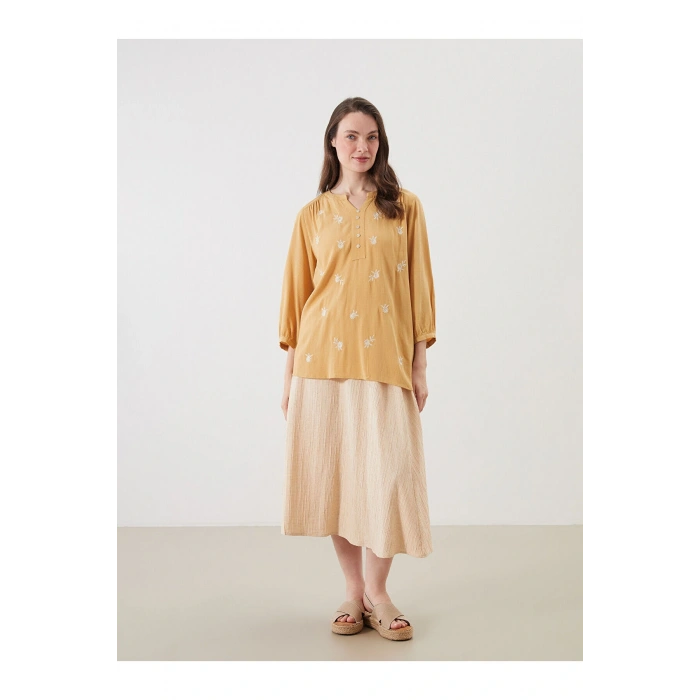 LCW Grace Bej Beli Lastikli Dokulu A Kesim Etek