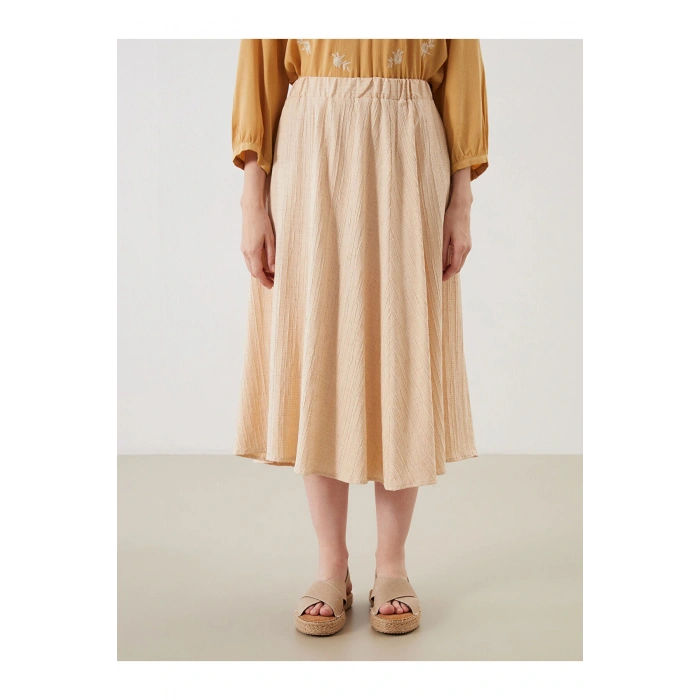 LCW Grace Bej Beli Lastikli Dokulu A Kesim Etek