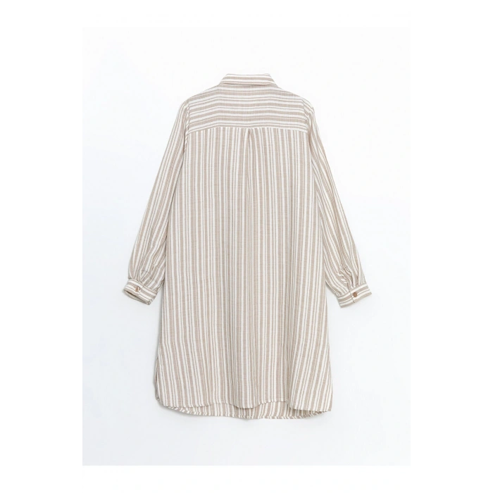 LCW Grace Bej Çizgili Keten Görünümlü Kadın Gömlek Tunik