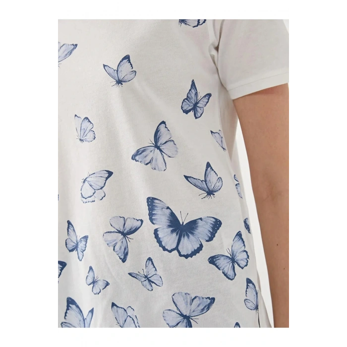 LCW Grace Beyaz Bisiklet Yaka Baskılı Kadın Tişört