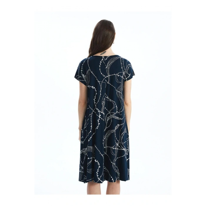 LCW Grace Bisiklet Yaka Desenli Kadın Elbise