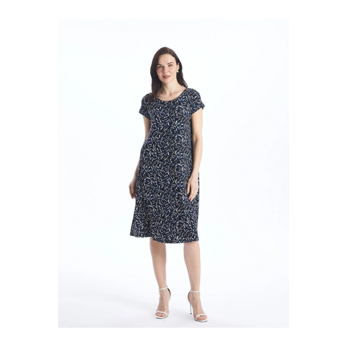 LCW Grace Bisiklet Yaka Desenli Kısa Kollu Kadın Elbise