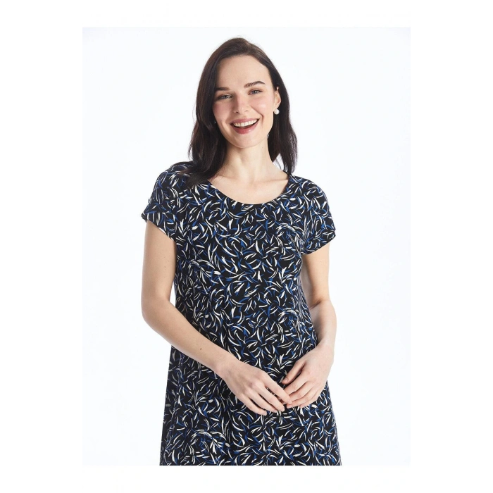 LCW Grace Bisiklet Yaka Desenli Kısa Kollu Kadın Elbise