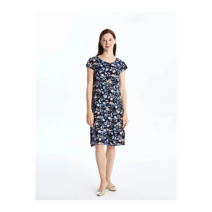 LCW Grace Bisiklet Yaka Desenli Kısa Kollu Kadın Elbise