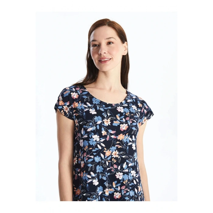 LCW Grace Bisiklet Yaka Desenli Kısa Kollu Kadın Elbise