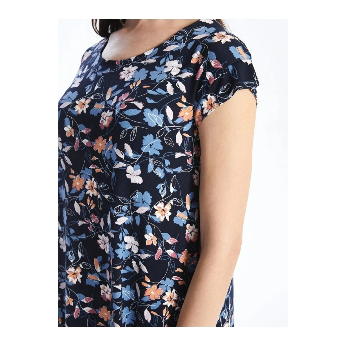 LCW Grace Bisiklet Yaka Desenli Kısa Kollu Kadın Elbise