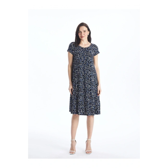 LCW Grace Bisiklet Yaka Desenli Kısa Kollu Kadın Elbise