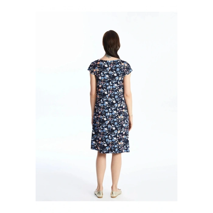 LCW Grace Bisiklet Yaka Desenli Kısa Kollu Kadın Elbise