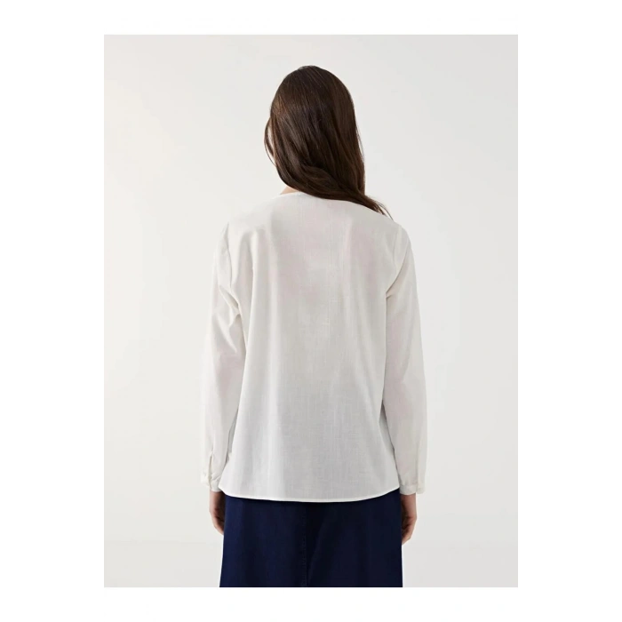 LCW Grace Ekru Bisiklet Yaka Dantel Detaylı Kadın Bluz