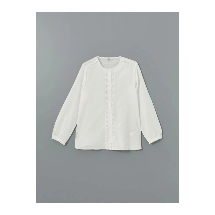 LCW Grace Ekru Bisiklet Yaka Dantel Detaylı Kadın Bluz