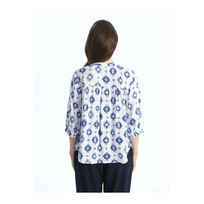 LCW Grace Ekru Kaçık Yaka Desenli Kadın Bluz