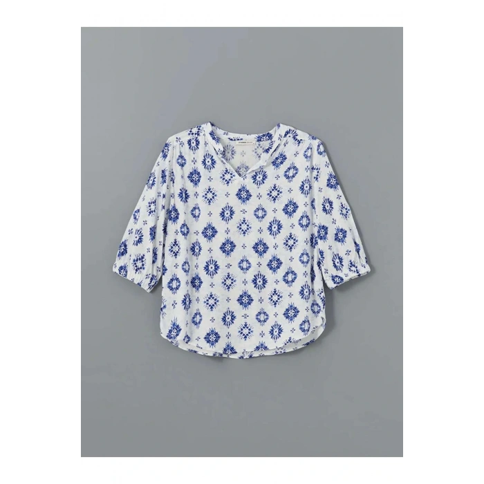 LCW Grace Ekru Kaçık Yaka Desenli Kadın Bluz