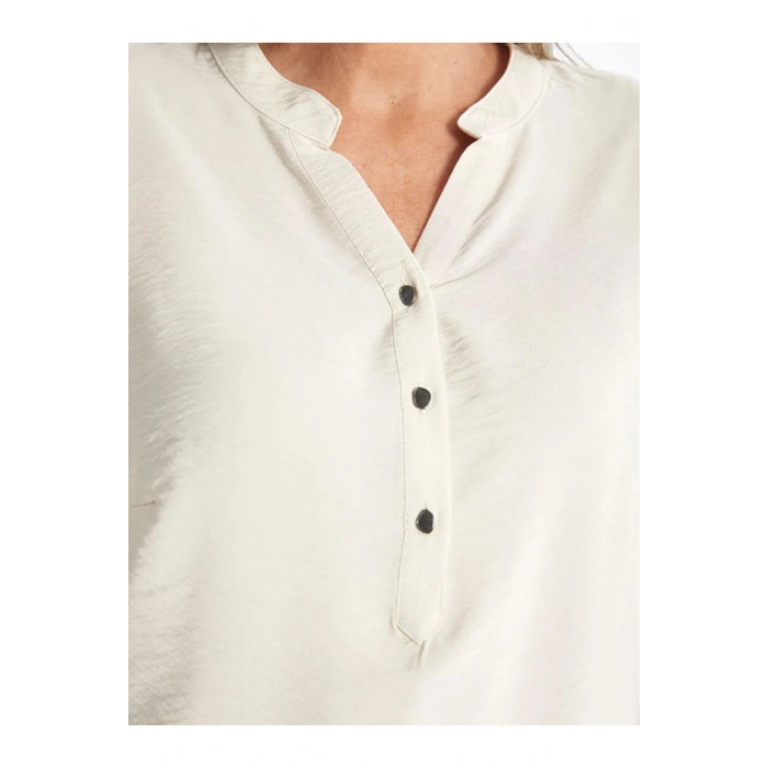 LCW Grace Gri Kaçık Yaka Düz Uzun Kollu Kadın Bluz