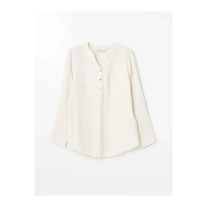 LCW Grace Gri Kaçık Yaka Düz Uzun Kollu Kadın Bluz