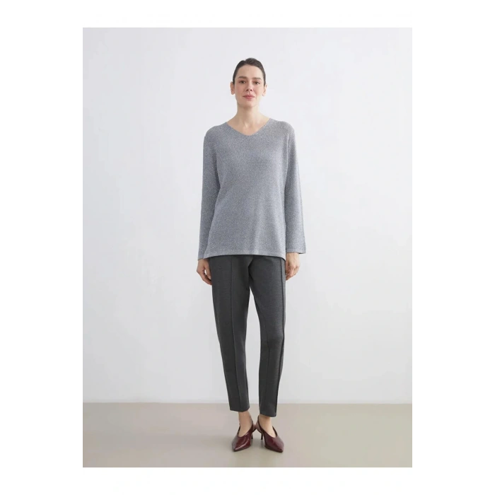LCW Grace Gri V Yaka Kadın Triko Kazak