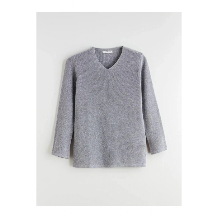 LCW Grace Gri V Yaka Kadın Triko Kazak
