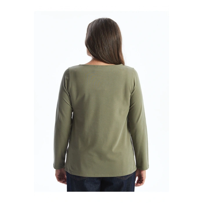 LCW Grace Haki Bisiklet Yaka Çiçekli Kadın Tişört