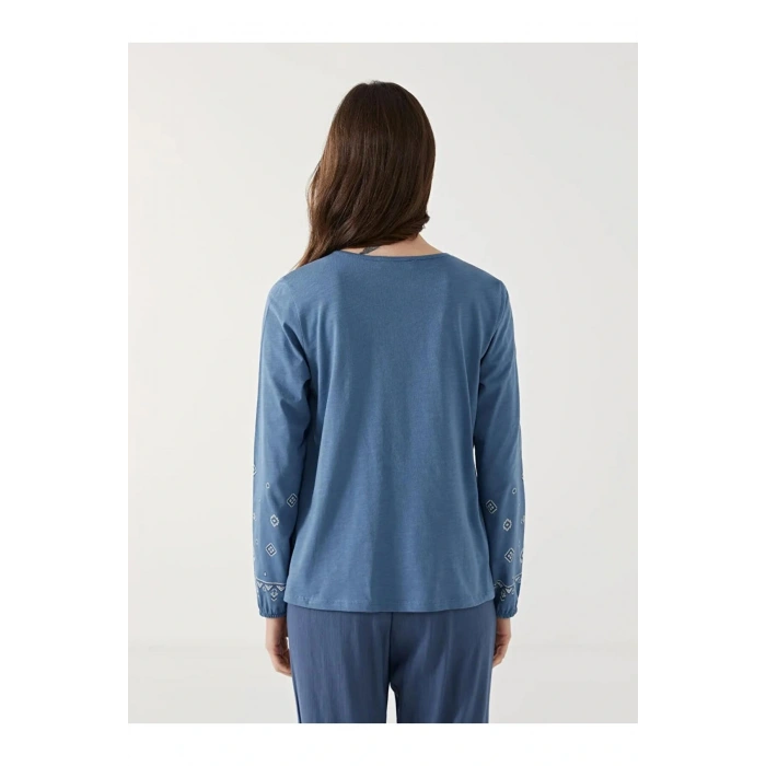 LCW Grace İndigo Bağlamalı Yaka Desenli Kadın Bluz