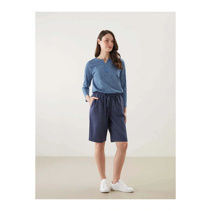 LCW Grace Indigo Beli Lastikli Keten Karışımlı Kadın Şort