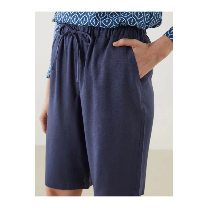 LCW Grace Indigo Beli Lastikli Keten Karışımlı Kadın Şort
