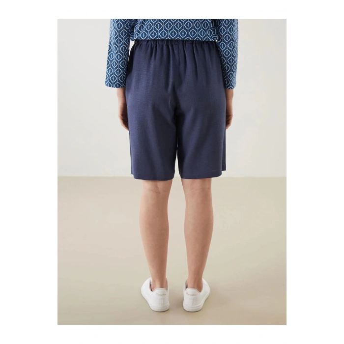 LCW Grace Indigo Beli Lastikli Keten Karışımlı Kadın Şort