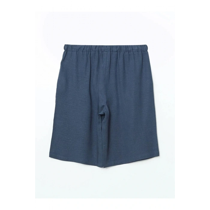 LCW Grace Indigo Beli Lastikli Keten Karışımlı Kadın Şort