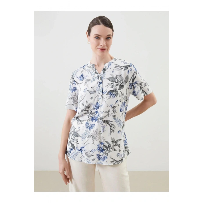 LCW Grace Kaçık Yaka Çiçekli Düğmeli Kadın Bluz