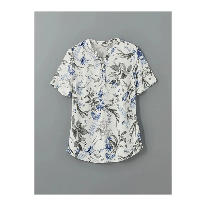 LCW Grace Kaçık Yaka Çiçekli Düğmeli Kadın Bluz