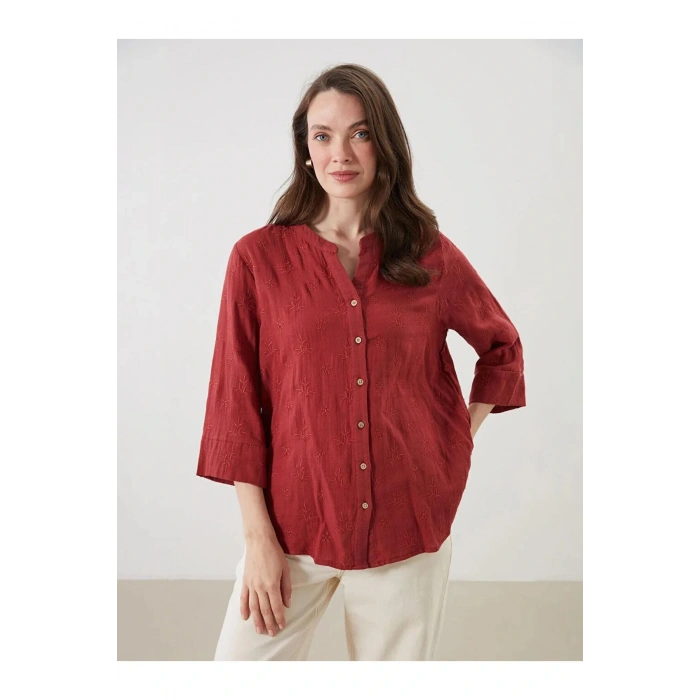 LCW Grace KİREMİT Kaçık Yaka Ajurlu Brode Kadın Gömlek