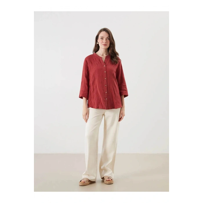 LCW Grace KİREMİT Kaçık Yaka Ajurlu Brode Kadın Gömlek