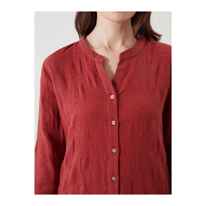 LCW Grace KİREMİT Kaçık Yaka Ajurlu Brode Kadın Gömlek