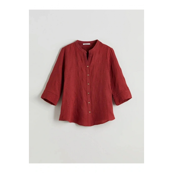 LCW Grace KİREMİT Kaçık Yaka Ajurlu Brode Kadın Gömlek