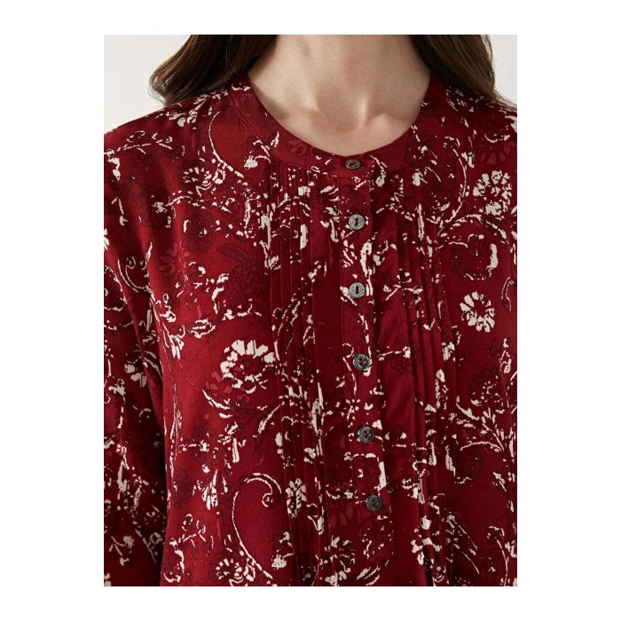 LCW Grace Kırmızı Bisiklet Yaka Çiçekli Kadın Elbise