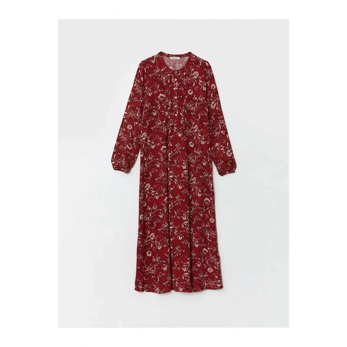 LCW Grace Kırmızı Bisiklet Yaka Çiçekli Kadın Elbise