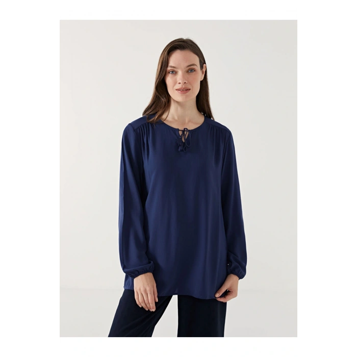 LCW Grace Lacivert Bağlamalı Yaka Kadın Bluz