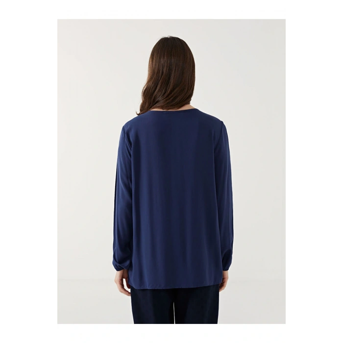 LCW Grace Lacivert Bağlamalı Yaka Kadın Bluz